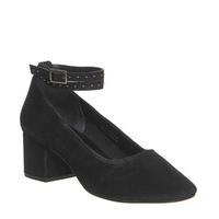 office mason block mid heel ankle strap black suede