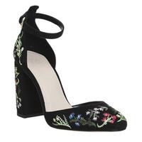 Office Hyacinth Round Toe Open Court BLACK WITH EMBROIDERY