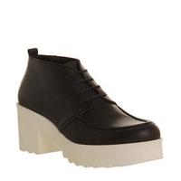 Office Clarissa Lace Up Cleated Sole BLACK LEATHER WHITE SOLE