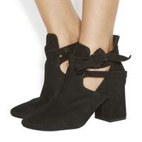 office lovestruck cut off tie block boots black suede