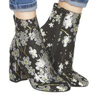 office literally high cut boot black cherry blossom embroidery