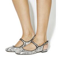 Office Dimples Slingback Mary Janes BLACK WHITE SNAKE LEATHER