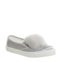 Office Kicker Slip On GREY SATIN WITH POM POM