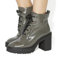 Office Lemonade Lace Up Chunky Boots GREY PATENT LEATHER