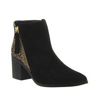 Office Coven Side Zip Boots BLACK SUEDE LEOPARD FLOCKED SUEDE