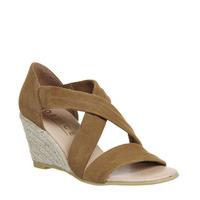 office maiden cross strap wedge camel suede