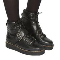 Office Loose Cannon Buckle Strap Hiker Boots BLACK LEATHER