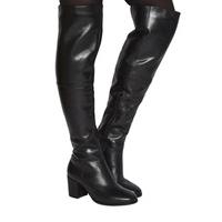 Office Know It All Block Heel Knee Boots BLACK LEATHER
