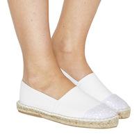 Office Lucky Espadrille With Toe Cap WHITE LEATHER IRIDESCENT GLITTER