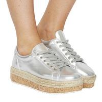 Office Crave Cork Espadrille Platform Trainer SILVER LEATHER