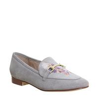 office flower child embroidered loafer grey suede