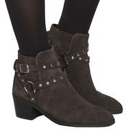 office leon harness strap boots grey suede