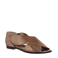 office deadline cross strap peep toe shoes copper metallic leather