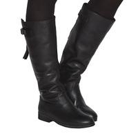 office kinetic casual strap detail knee boots black leather furlined