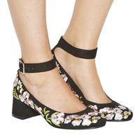 office flashback block heel mary jane black with embroidery