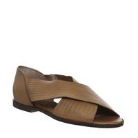 Office Deadline Peep Toe Flat Sandals TAN LEATHER