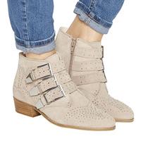 office lucky charm studded buckle western boots taupe suede