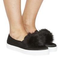 Office Kicker Slip On BLACK SATIN WITH POM POM