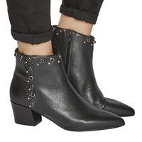 Office Astrid Pointed Block Heel Boots BLACK LEATHERPEARL DETAIL