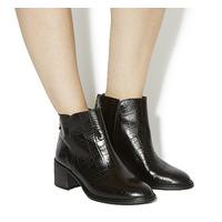 office inventive back zip mid heel boot black croc embossed leather