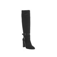 office ebony strap knee boots black suede