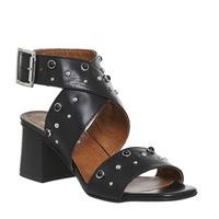 office milan stud block heel sandal black leather