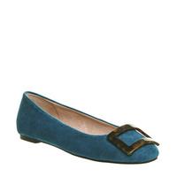 Office Darling Square Toe Trim Ballets TEAL SUEDE