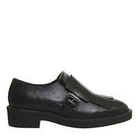 office reckless monk strap flats black leather