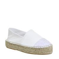 Office Flattery Platform Espadrilles WHITE LEATHER WITH IRIDESCENT TOE CAP