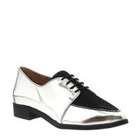 office retreat lace up point silver black cow hair