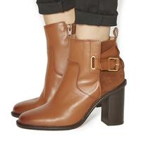 Office Lively Smart Cross Strap Heeled Boots TAN LEATHER SUEDE