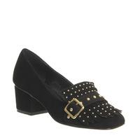 Office Fringe Stud Block Heel Studded Loafer BLACK SUEDE