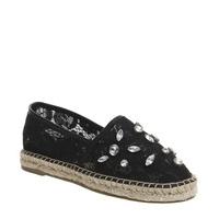 Office Flapper Gem Trim Espadrilles BLACK LACE