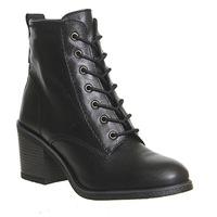 Office Latch Mid Heel Lace Up Boots BLACK LEATHER