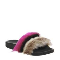 office sambuca faux fur pool slide black fuchsia multi with black sole