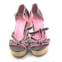 Office, size 6.6 brown/pink wedge heeled sandals