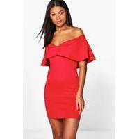 Off Shoulder Sweetheart Frill Bodycon Dress - red
