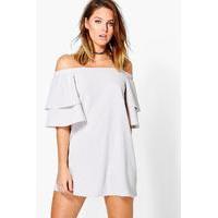 off shoulder ruffle shift dress grey