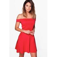 Off Shoulder Skater Dress - red