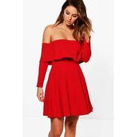 Off Shoulder Skater Dress - red