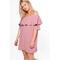 Off The Shoulder Ruffle Dress - rose