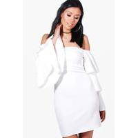 off the shoulder ruffle bodycon dress ivory