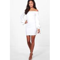 Off Shoulder with Cuff Bodycon Dress - ivory