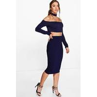Off The Shoulder Top Mini Skirt Co-Ord Set - midnight