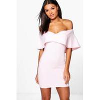 Off Shoulder Sweetheart Frill Bodycon Dress - lotus