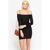 off shoulder ribbed bodycon mini dress