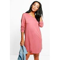 off the shoulder dip hem dress antique rose