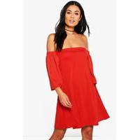 Off The Shoulder Shift Dress - rust