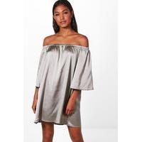 off shoulder shift dress silver