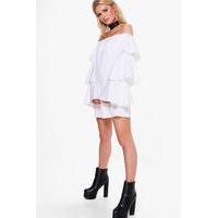 Off Shoulder Ruffle Shift Dress - white